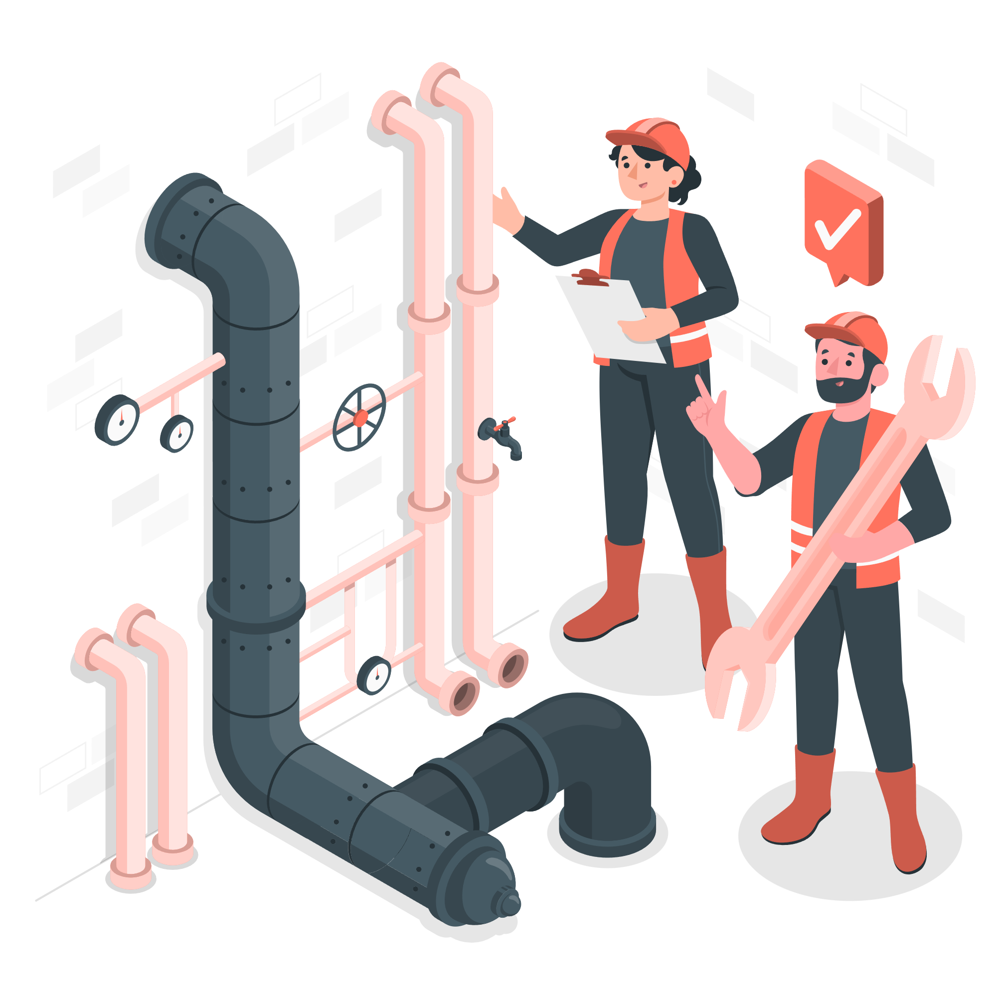Illustration de travailleurs sur des tuyaux